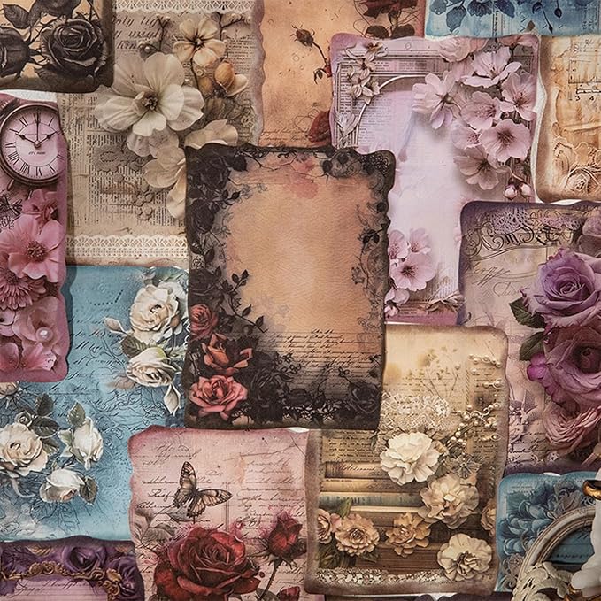 180 Sheets Scrapbook Paper,6 Pack(60 designs) Rose Story Style Mixed Media Collage Paper For Scrapbooking, Junk Journals, Card Making And Decoupage,3.9x5.5 Inch
