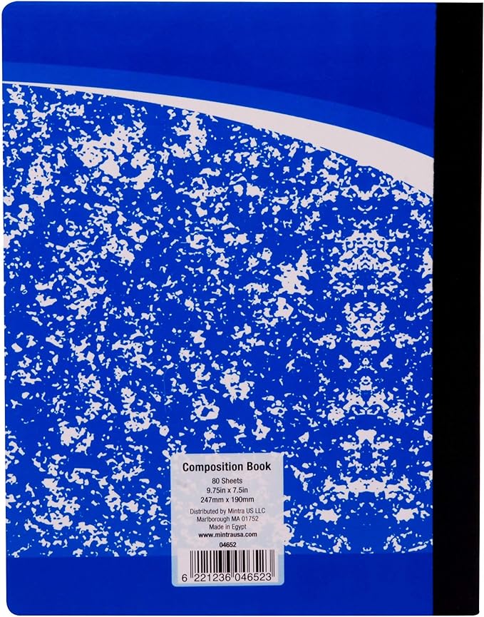 Mintra Primary Composition Notebook, 4 Pack, Blue Cover, 80 Sheets, 7.5in x 9.75in, 1/2 Sheet, Ruled with Drawing Area, Flexible Hardcover Journal , Grades K-2, School & Home Use