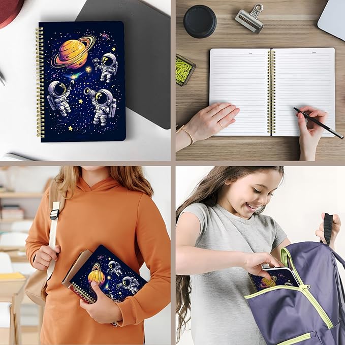 Cute Spiral Notebook journal B5 Aesthetic Pretty Design for Women Girls Kawaii with Pocket, 10 x 7.2 inch, Lined, Astronaut