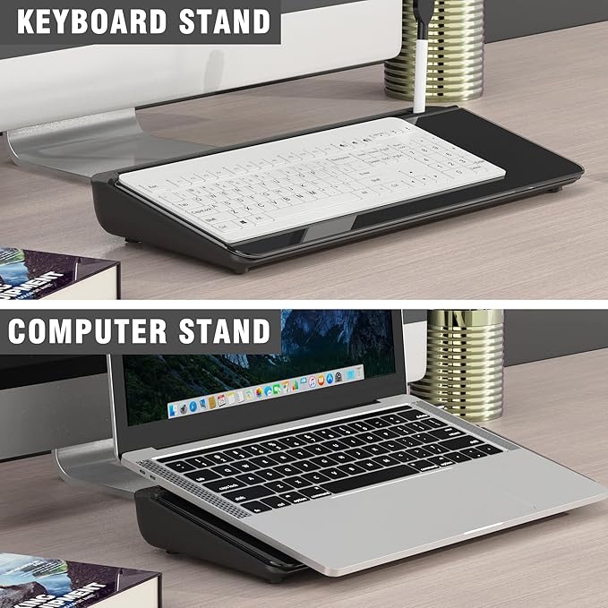 SELEAD Desktop Glass Whiteboard Weekly Planner Calendar with Organizer, Markers, Eraser, Holder - Small Dry Erase White Board TODO List Memo for Home, School, Office Desk Accessories - Black