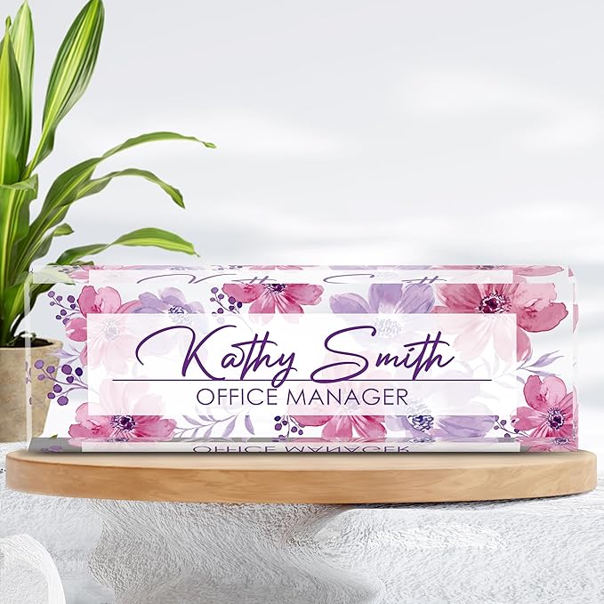 Personalized Name Plate for Desk, Custom Desk Name Plate, Acrylic Name Plate Office Desk Accessories, Personalized Office Gifts for Coworkers Teachers, Employee Appreciation Gifts (A-WaterColor4)