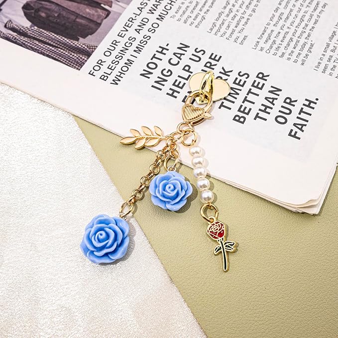 Rose Purse Charms Cute Flower Keychain With Heart Sticker Charm Chain For Kindle Colorful Bag Charms For Handbags