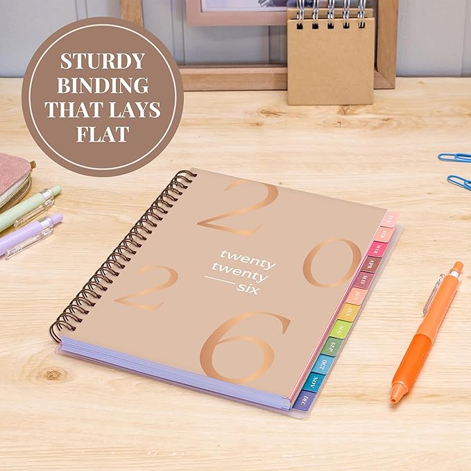 Rileys 2026 Planner, Agenda Planner With Weekly And Monthly View, Daily Agenda Book And Yearly Planners Calendar Book, Spiral Bound With Tabs, Notes, Goals And Holidays (Float, Beige, 8 x 6 in)