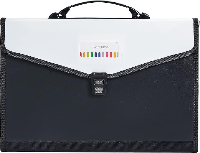 Legal Size 13-Pockets Expanding File Folder with Handle, Plastic Accordion Filling File Folder Expandable Monthly Portable Paper Document Organizer for Office School & Home (Black-1)