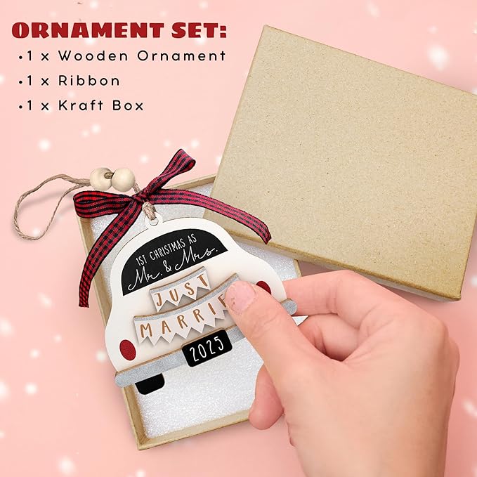 Wedding Gifts - Mr and Mrs Gifts - Wedding Gift for Couples 2025, Bride, Future Mr and Mrs - First Christmas Married Ornament 2025 - Bridal Shower Gift for Married Newlywed - Wood Ornament