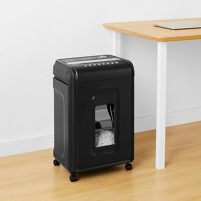 Amazon Basics 24 Sheet Cross Cut Paper, CD and Credit Card Home Office Shredder with Pullout Basket, Black
