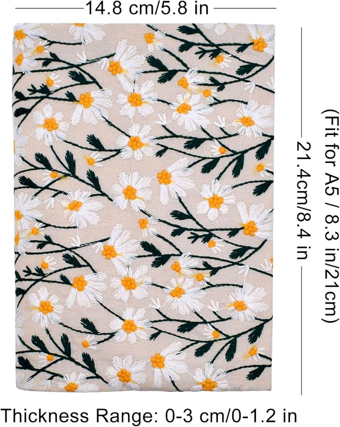 BLBMH A5 Book Covers for Paperbacks Book Cover for Privacy Fit for 5.5x8.3 inch Adjustable Book Sleeve Cover for A5 Diary Notebook Fabric Softcover Protector for Women Over 15 - Daisy 2