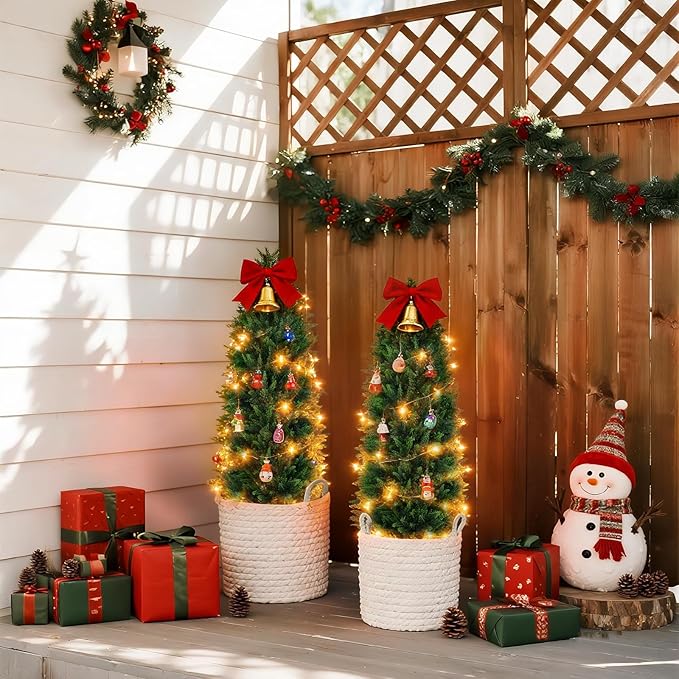 2Pack Artificial Topiary Cedar Trees, 4FT Artificial Cedar Pine Tree Potted UV Rated Plant Fake Plants Tall Artificial Plants Shrubs for Indoors Outdoors