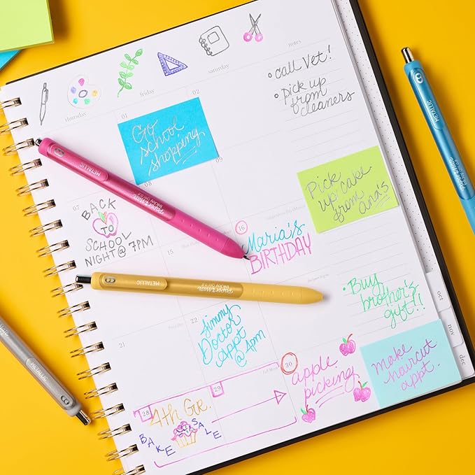 Paper Mate InkJoy Gel Pens, Metallic, Retractable, Medium Point, (0.8mm), Glittery Assorted Colors, 6 Count - Perfect for Writing, Doodling, Bullet Journaling, Glitter, Sparkle, Writing Fun