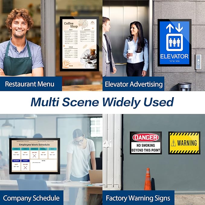 8.5" x 11" Acrylic Sign Holder Wall Mount, Self-Adhesive Magnetic Display Frame with Nano Tape and Strong Magnetic Border for Wall, Door, Glass, Home, Store, Office (Black, 3Pack)