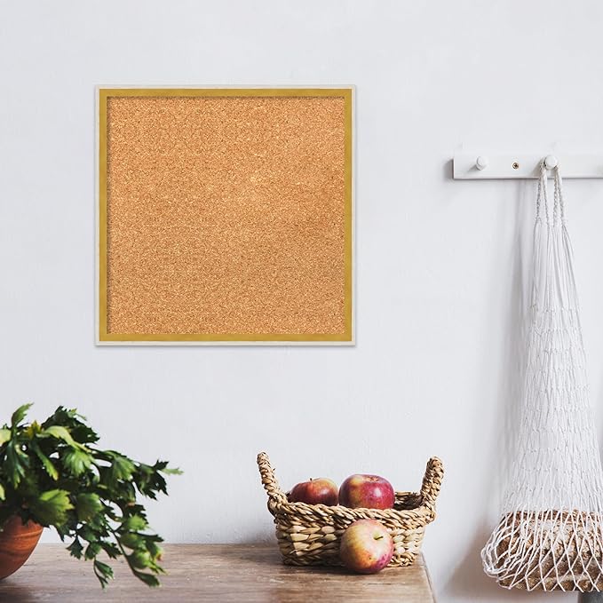 Amanti Art Natural Cork Board for Wall, 17x17 Vision Board with White Frame, Small Corkboard Office Decor for Home Organization, Modern Corkboard Pinboard to Display Items for Home Organization in