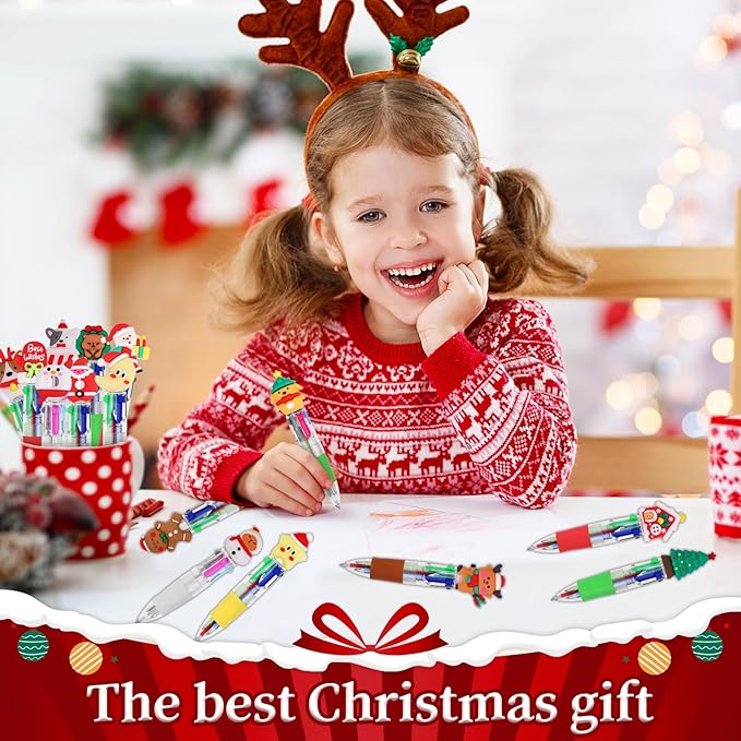 CZWZ 30Pcs Mini Multicolor Pens in One 4-in-1 Cute Pens Bulk for Kids, Ballpoint Pen for Birthdays and Children's Parties, Fun Gifts Assorted Ink Kawaii Pen(Christmas)