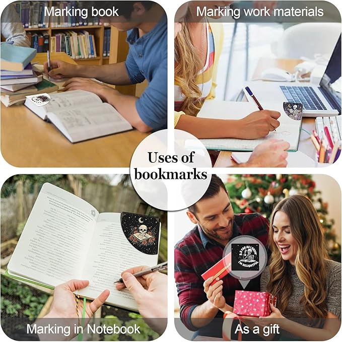 Skeleton Book Marks for Reading Women, 4 Pcs Funny Leather Book Accessories for Book Lovers, Skull Corner Bookmarks, for Women Men Student Teacher Retirement Birthday Gifts