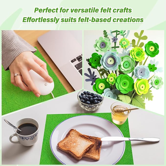 XSEINO 13 Rolls Green Felt Fabric,8"x35"(20.5x90cm) 1.4mm Thick Soft Felt Fabric Sheet for Crafts,Green Series Colors Soft Nonwoven Fabric,Fit for Decoration, Sewing, DIY Crafts