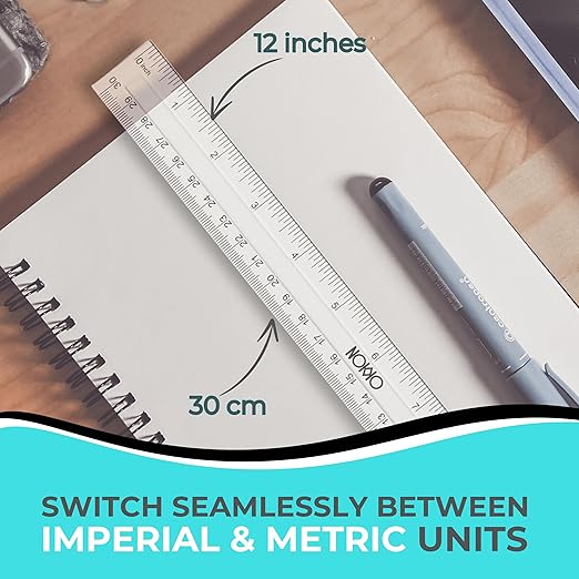 NOKKO Rulers Bulk for Classroom - Pack of 50 - Clear Plastic Ruler 12 Inch / 30 cm - Transparent School Ruler with Inches and Centimeters - Back to School Supplies for Kids, Students and Teachers