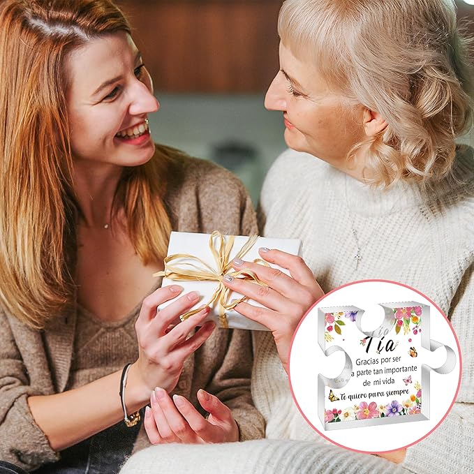 Yopyame Spanish Aunt Birthday Gifts - Regalos para tía Acrylic Heart Plaque Aunt Birthday Gifts from Niece and Nephew Keepsake Paperweight Gift in Spanish for Aunt Christmas Wedding Mother's Day Gift