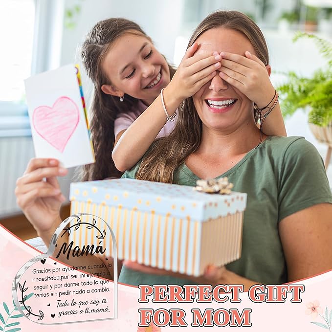 Yopyame Spanish Mom Acrylic Gifts - Regalos para Mamá Heart Acrylic Plaque for Office Deck Decor Ideas Keepsake Paperweight for Mom in Spanish Mother's Day Christmas Gifts for Mamá from Daughter Son