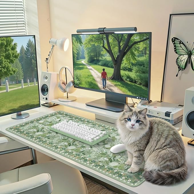 iCasso Long Mouse Pad,Green Computer Pad for Women Girl,Cute Desk Mat with Stitched Edges,Anti-Slip Pad for Keyboard and Mouse,Large Desk Cover Mat for Office Home School