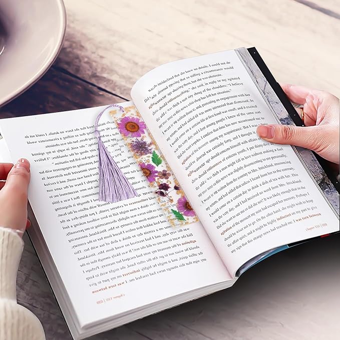 Bookmarks for Women, Kaluofan 2PCS Book Markers for Reading, Durable Handmade Dried Flower Bookmarks with Tassels, Pretty and Increase Reading Interest