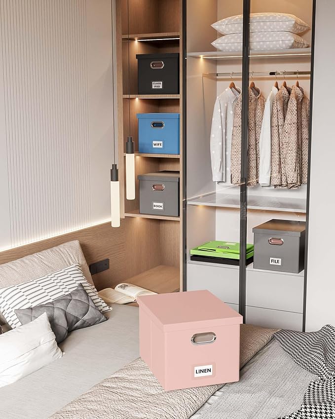 Oterri File Organizer Box with Lid, Portable Hanging File Box for Letter/Legal Files, Office/Decor/Home, Cream-pink (Leather), 1 Pack