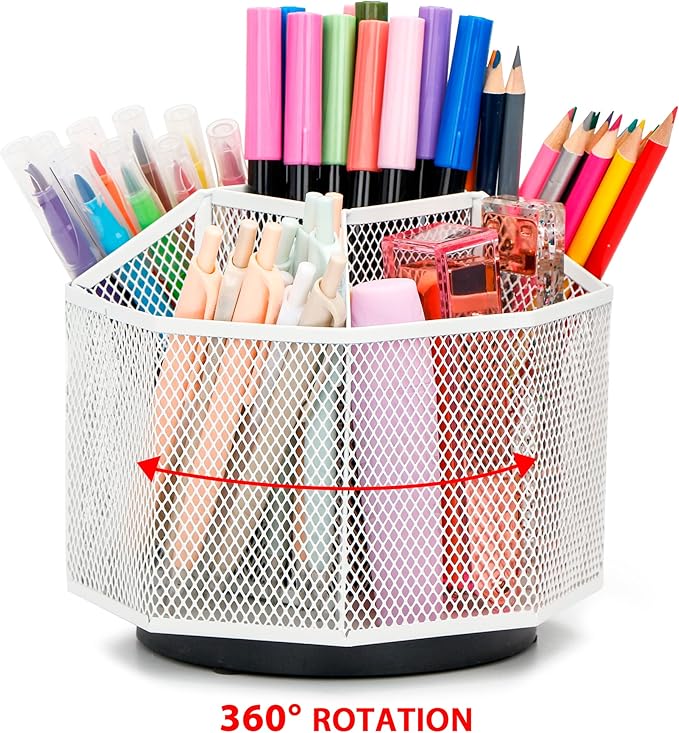 Exerz Desk Organiser/Mesh Desk Tidy Candy/Pen Holder/Multifunctional Organiser 360 Rotating