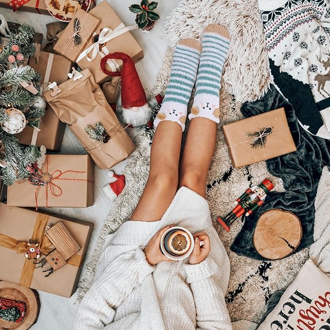 COOPLUS Fuzzy Socks for Women Warm Fluffy Cozy Winter Soft Home Slipper Socks (5 Pairs)