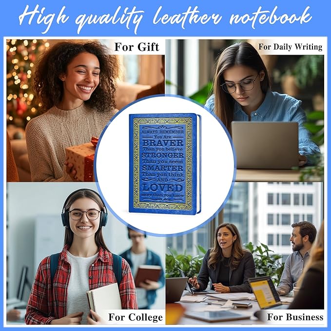 Dark Blue A5 Lined Leather Journal Notebook,Inspirational Leather Journal Notebook for Men Women,200 Pages 100 Gsm Thick Ruled Paper Daily Diary for School,Travel,Business,Work (Dark Blue)