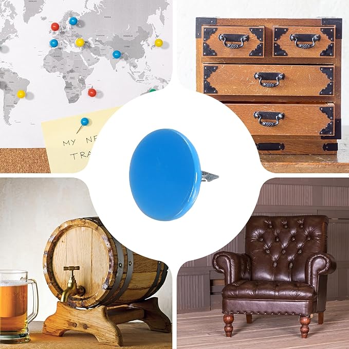 uxcell 60Pcs Upholstery Tacks, 11mmx10mm Flat Head Thumb Tack Decorative Furniture Nails Push Pins for Furniture Sofa Headboards, Blue