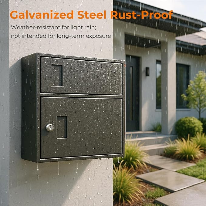 WeHere Wall-Mount Mailbox with Outgoing Flag, Large Secure Mail Box fot Outside, Galvanized Steel Rust-Proof Anti-thef Weatherproof Mailboxes for Office, Commercial, House Porch Front Door, Fence