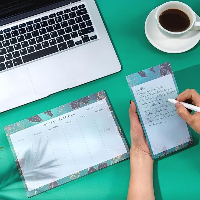 Undated Weekly Planner Notepad 10x7 To Do List Note Pad 52 Weekly Desk Planner Calendar Tear Off Daily Planning Pad for Work,School,Home,Ofiice Supplies, Matching Notepad,Green