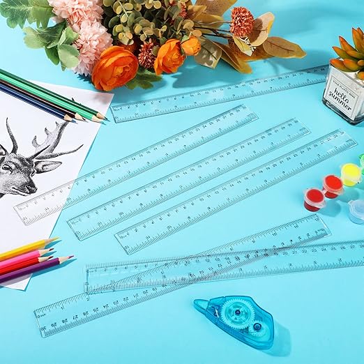 Zonon 30 Pcs 12 Inch Plastic Ruler Assorted Colors Ruler Bulk with Centimeters Millimeter and Inches Rulers First Day of School Gift for Kids School Classroom Office Supplies(Clear,Plastic)