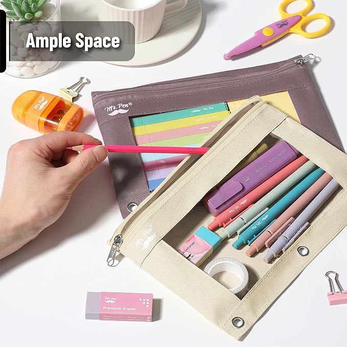 Mr. Pen- Pencil Pouch, 2 Pack, Pencil Pouches, Pencil Pouch for 3 Ring Binder Pencil Pouch, Pencil Cases, Flat Pencil Case for Binder Pouch, Zipper Pencil Pouch, 3 Ring Binder Pouch