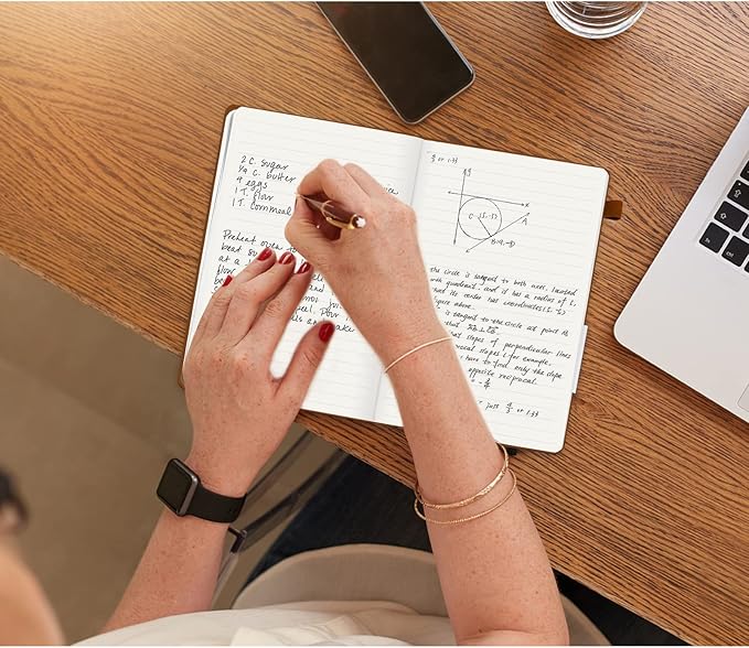 Lined Journal Notebook, 200 Pages, Leather Hardcover Notebooks, A5 College Ruled Thick Classic with Pen Loop Notebook Journals for Writing, for Women Men Office School, 5.75'' X 8.38'', Brown