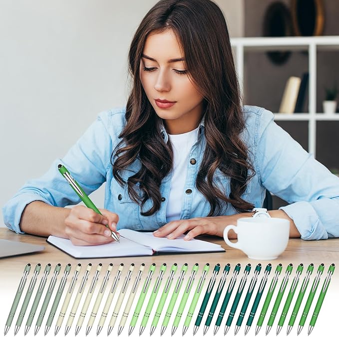 Zonon 38 Pieces Rubberized Ballpoint Pen with Stylus Tip Stylish Metal Pen Capacitive Styli with Soft Rubberized Grip, Black Ink for Most Devices(Charming Colors)