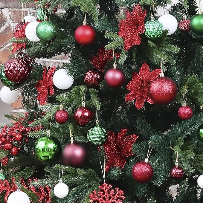 Christmas Balls Ornaments -36pcs Shatterproof Christmas Tree Decorations with Hanging Loop for Xmas Tree Wedding Holiday Party Home Decor,6 Styles in 3 Sizes(Burgundy)