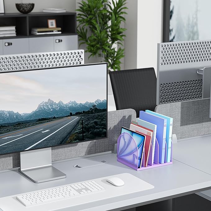 gianotter Desktop File Organizer, Desk Organizer with 5 Compartments, Paper Organizer for Desk, Workspace Organizers for Office Supplies (Purple)