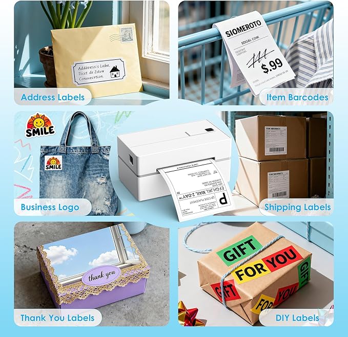Bluetooth Thermal Shipping Label Printer, 4x6 Portable Thermal Address Label Printer for Small Business, Compatible with iPhone,Android,Windows,Mac,Chromebook –Works with Ebay Shopify USPS&More