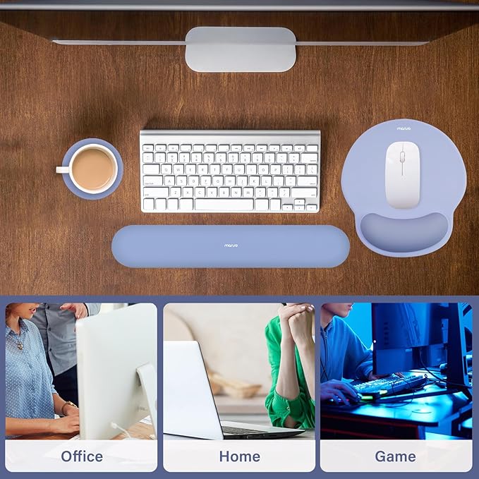 MOSISO Wrist Rest Support for Mouse Pad&Keyboard Set, Circle Curved Ergonomic Mousepad&Coaster Non-Slip Base Home/Office Pain Relief&Easy Typing Pad with Soft Cloth&Silicone Lining, Stone Blue
