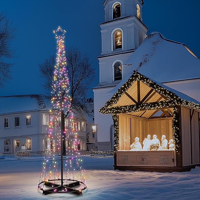 Yescom 9' Large 640 LED Christmas Tree Lights Outdoor with Star Top Cone Solar 8 Function Yard Shopping Mall Cafe Restaurant Store Bar Deck Event Holiday Xmas Decoration Multi-Color Vast-Starry