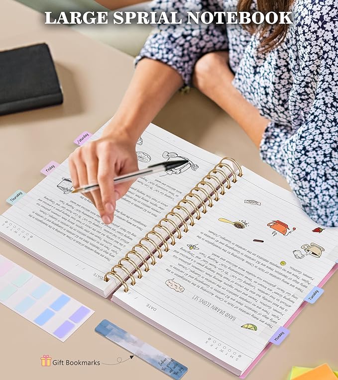 Pink Spiral Notebook Journal College Ruled 8.5''x 11'', 360 Pages Lined Thick Journals for Women Men, A4 Large Spiral Notebooks with 100GSM Paper, Spiral Journaling for Writing Work, School