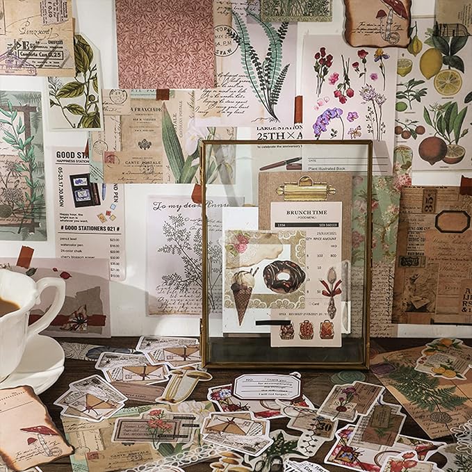260PCS Vintage Journaling Scrapbooking Supplies Scrapbook Sticker Paper Ephemera Pack for Bullet Junk Journal Planners Collage Craft Notebooks Album (Coffee and Bread)
