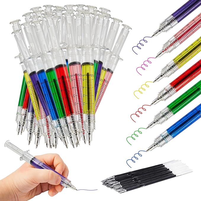 Syringe Pens Multi-Color Matched Colored Inks Retractable Fun Nursing Student School Supplies Novelty Pen for Nurses - Goody Fillers and Prizes, Party Favors (48 Pack)