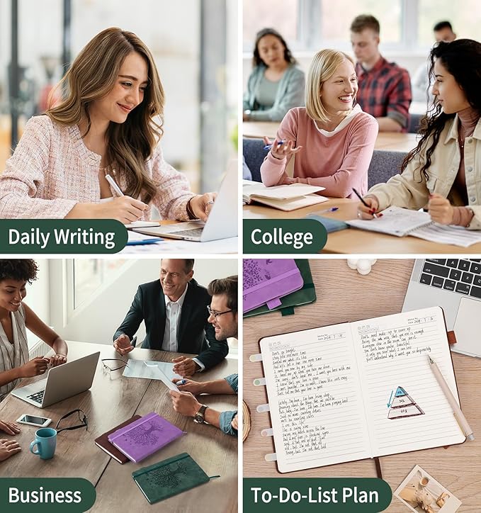 ALKALO Lined Journal Notebook for Women Men, A5 Hardcover Leather Journals for Writing, 200 Pages Thick Paper, Daily Journal Notebook for Work, School, Note Taking, Business, Travel, College Ruled