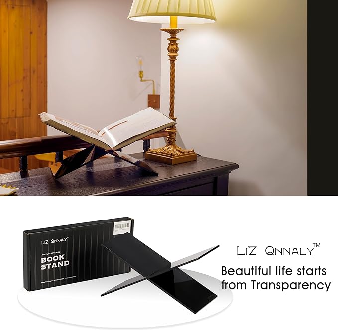 Large Clear Acrylic Book Stand - Perfect for Displaying Open Books on Your Coffee Table - Ideal for Bibles, Cook Books, Guest Books, Magazines, Each with a Lucite Paperweight (Black-Large)