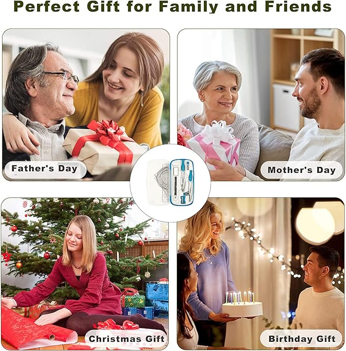 Lifreer Geometry Set,10 Pcs Protractor and Compass Set, Math and Ruler Set for Students, Class Supplies, and School - Essential Compass Geometry Tools for Precision and Quality (Blue)