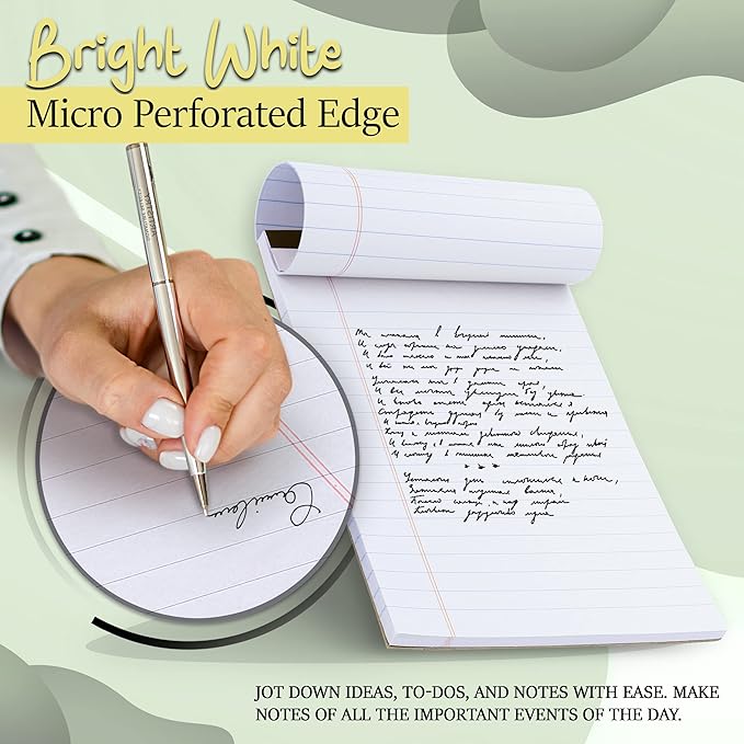 Emraw White Jr. Perforated Edge Legal Ruled Universal 50 Sheets Letter Writing Pad- 50 Ct. 5" x 8" inch (Pack of 6)