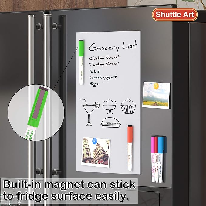 Shuttle Art Magnetic Whiteboard Markers, 20 Pieces Fine Tip and Eraser, Dry Erase Whiteboard Markers, for Writing on Whiteboards, Weekly Planner, Glass for School Office Home