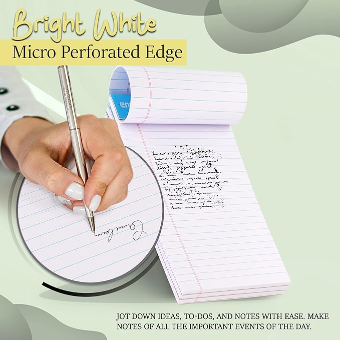 Emraw White Jr. Perforated Edge Legal Ruled Universal 50 Sheets Letter Writing Pad- 50 Ct. 5" x 8" inch (Pack of 12)