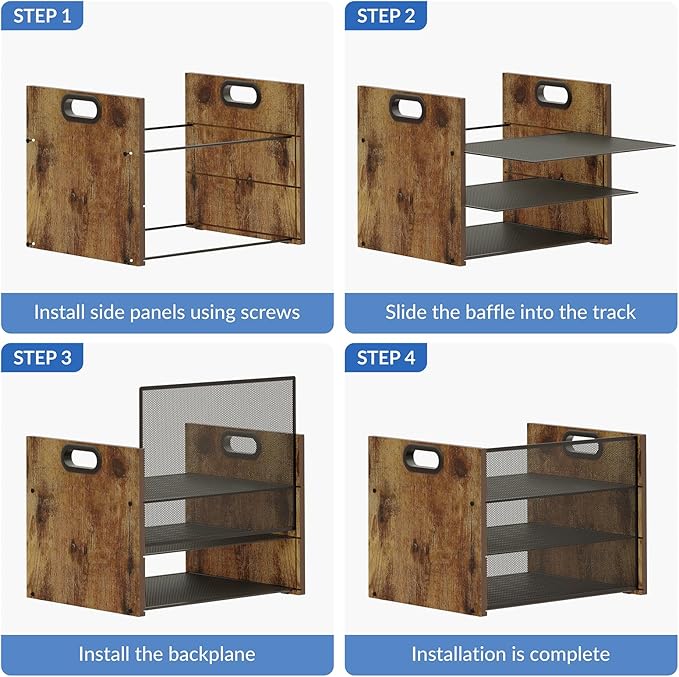 3 Tier Wood Paper Organizer for Desk, Metal Office Organizer and Accessories with Handle, Mesh File Holder for Desk, File Cabinets for Home Office, School