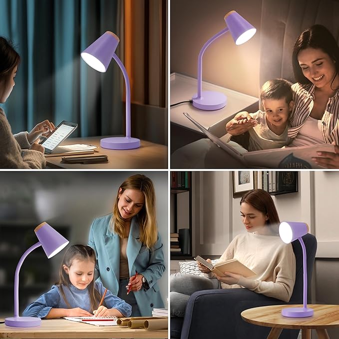 Desk Lamps for Home Office - Small LED Desk Lamp Touch Dimmable Reading Light for College Dorm Room - Adjustable Flexible Gooseneck Table Lamp for Bedside Bedroom Nightstand Purple